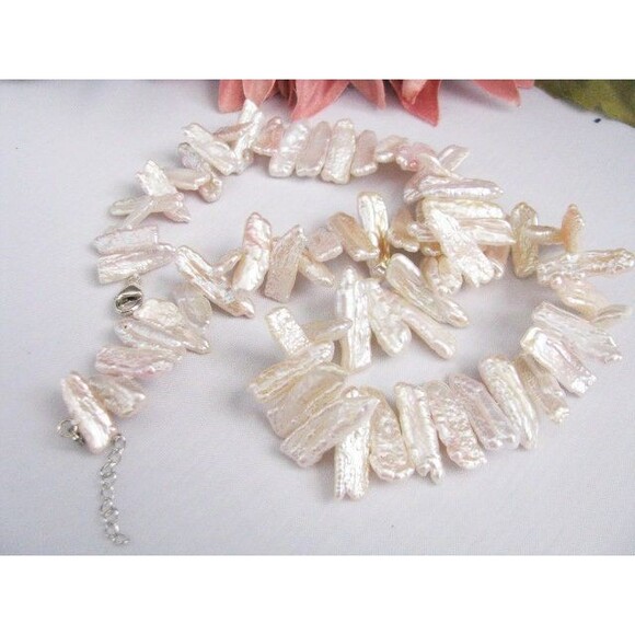 Biwa Stick pearl necklace sterling Silver clasp - Picture 4 of 10